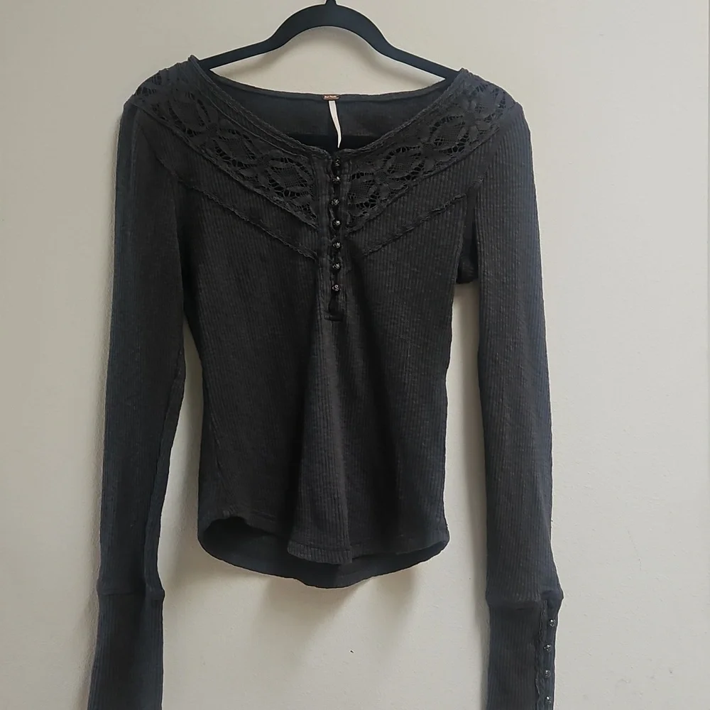 Free People Come On Over Henley Top In Black. - Picture 4 of 8